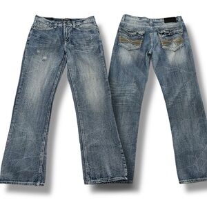 Vintage Y2K Black Brand Distress Stone Acid Wash Bootcut Blue Jeans